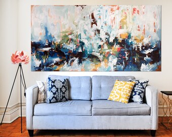LARGE ABSTRACT Painting, Blue Green Abstract Art, Modern Art Canvas Painting, Original Oil Painting On Canvas, Wall Art, Wall Decor Home