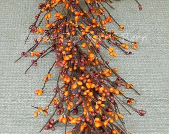 Sunset Orange Pip Berry Garland, Fall Garland, Seasonal Garland, Autumn Wreath