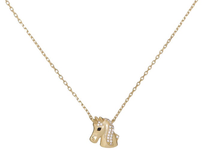 Mini Horse Pendant Charm and Necklace, Pendant Necklace, CZ Stones Necklace, Animal Charms, Animal Jewelry, Farm Animal Charm