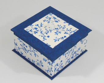 Floral pattern - blue box - empty jewelry box blue pockets