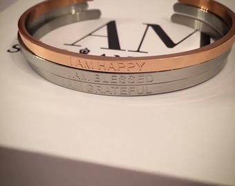 Pulsera abundancia establece, bendito regalo, pulseras de felicidad, Ley de atracción, LOA, gratitud brazalete, brazalete de oro, joyería de plata