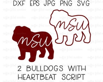 MSU BULLDOG Filled and Outlined with Heartbeat Script, Bulldog svg, Bulldawg, Cut File, Vector, Instant Download dxf eps jpg png svg