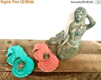 ON SALE Seahorse Ring Dish Holder - Engagement Ring Holder - Jewelry Dish - Wedding Ring Holder - Bathroom Vanity Decor - Nautical Bedroom D