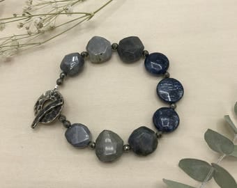 Kyanite, Labradorite, & Pyrite Bracelet, White Bronze Toggle, Gemstone Jewelry