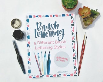 Brush Lettering Worksheets - 5 Different Styles - Printable - Modern Calligraphy - Brush Lettering - Lettering Practice - Digital Download