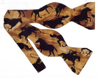 Horse Silhouettes Self-tie Bow Tie | Horse bow ties | Black horses | Cowboys | bow ties for men | Animal bow ties | Wild West Rodeo