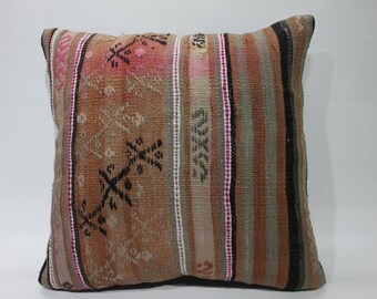 Embroider Cushion Cover 18x18 Brown Pillow Pink Kilim Chair Turkey Pouf Embroider Cushion Cover 18x18 Brown Pillow Pink Kilim Chair Turkey Pouf