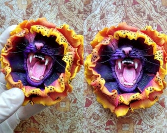 MADE TO ORDER Feline Sunflower brooch