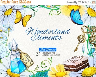 Sale 50% Off All August Alice in Wonderland Clip Art: "Watercolor Alice in Wonderland Clipart" Fairytale Clipart Invitation Scrapbooking Pap