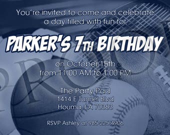 Blue Toned Sports Birthday Invitation
