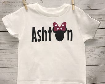 Minnie Mouse Shirt, Personalized Minnie Mouse Shirt, Disney Shirt, Toddler Clothing, Unisex Kids Clothing, Mickey Mouse Shirt, Clothing, Top