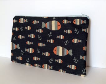 Pouch / clutch fish-Blue Navy, orange