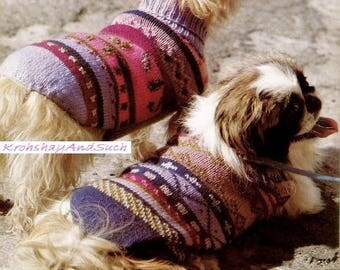 Jacquard Dog Coats With Pollar Neck, Knitting Pattern. PDF Instant Download.