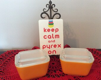 Vintage Pyrex Friendship Bright orange 501 refrigerator dish w/ lids