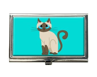 Cute Siamese Cat Business Credit Card Holder Case