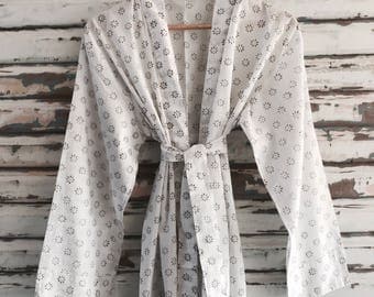 Sale *** Kiyomi Snowflake Kimono Robe Dressing Gown, 100% Cotton, Byron Bay