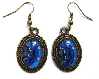 Bronze cabochon and blue mandala earrings