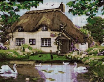 Landscape with swan cross stitch pattern in pdf