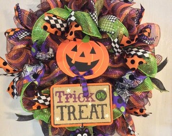 Halloween Wreath-Pumpkin Wreath-Happy Halloween Wreath-Mesh Wreath-Mesh Wreath-Bat Wreath
