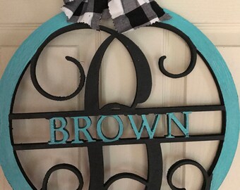 Name Door Hanger, personalized door hanger, monogram door hanger, wedding gift , monogram gift item, personalized wreath