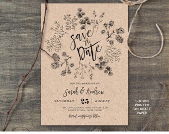 Rustic Save the Date Template, Instant Download, Printable Kraft Wedding Save the Date, Fully EditableTemplate, Digital, DIY #018-107SD