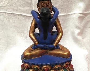 Samantabhadra Buddha - 5 inches tall Resin Status in Golden Blue finish. It is 8x5x3 Inches