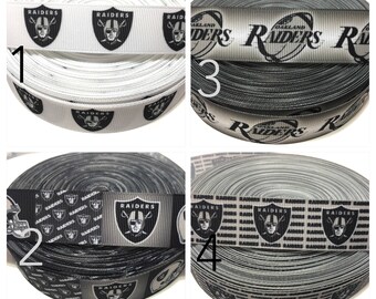 1" Oakland Raiders Ribbon, Raiders Grosgrain Ribbon, Oakland Ribbon by the Yard, NFL Raiders Ribbon, Lanyard Supplies, Football Ribbon