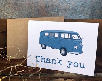 thank you vw kombi card in blue, husband, dad, son