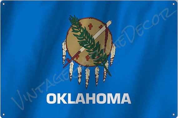 Oklahoma State Flag on a Metal Sign