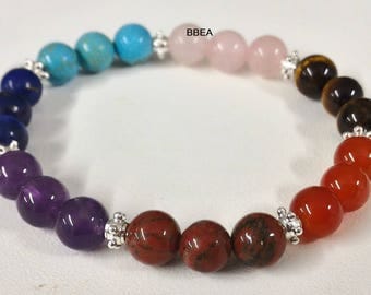 Bracelet wellness 7 chakra stones gems.