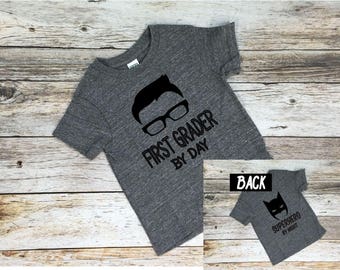 First grade superhero shirt. Batman school shirt. School Shirt. Batman. First grade. 1st grade. Kindergarten. 1st day of school.