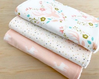 Baby Burp Cloths Set of 3, Baby Gift, Baby Shower, Newborn Burp Cloths, BabyGirl Burpcloths, Deer Burpcloths