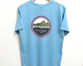 RARE!!! Patagonia Big Logo Multicolor SpellOut Crew Neck Light Blue Color T-Shirts S Size