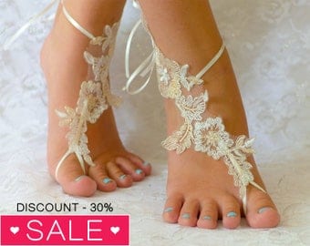 Beach anklets for bride, Bridal sandals, France Lace Anklet, Lace Wedding Shoes, Wedding Barefoot Sandals, Beach Shoes, Beach Sandals 04