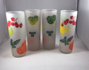 Set of Four Federal Glass Vintage Frosted Calvert Gin Glasses