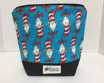 Wedge Bag, Knitting Project Bag, Make-up Bag, Cat in the Hat