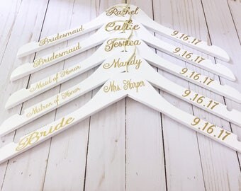 Set of 6 Wedding Hangers | Bridal Hanger Gift | Bridal Party Gift | Bridal Hanger | Custom Wedding Hangers | Bridesmaid Hanger