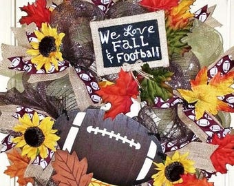 Football Wreath, Fall Wreath, Rustic Fall Wreath, Football door hanger, Football Fall Wreath, Wreath, Country Wreath