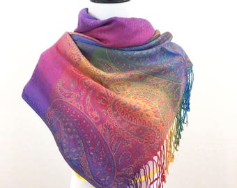 Pashmina Scarf Rainbow Scarf Pashmina Shawl Gift For Her Fashion Accessories Mothers Day Pashmina Scarves Women Scarf Christmas's Gifts