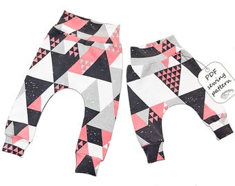 Baby harem pants pattern PDF, baby sewing patterns