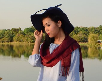 Burgundy Color Mermaid Tail Pattern Lotus Flower Fiber Shawl