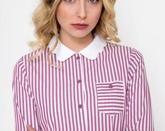 30% OFF Scallop Shirt/ Vintage Shirt/ Retro Shirt / Striped Shirt