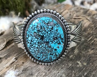 Spiderweb Turquoise and Sterling Silver Cuff Bracelet