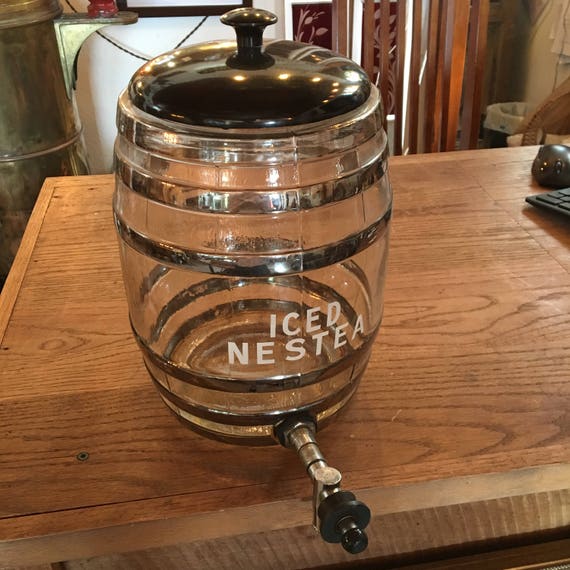 Mid Century Vintage Iced Nestea Glass Barrel Tea Dispenser