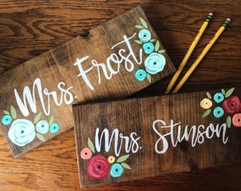 Teacher Name Sign, Back to School, Teacher Gift, Last Name Sign, painted Wood Sign