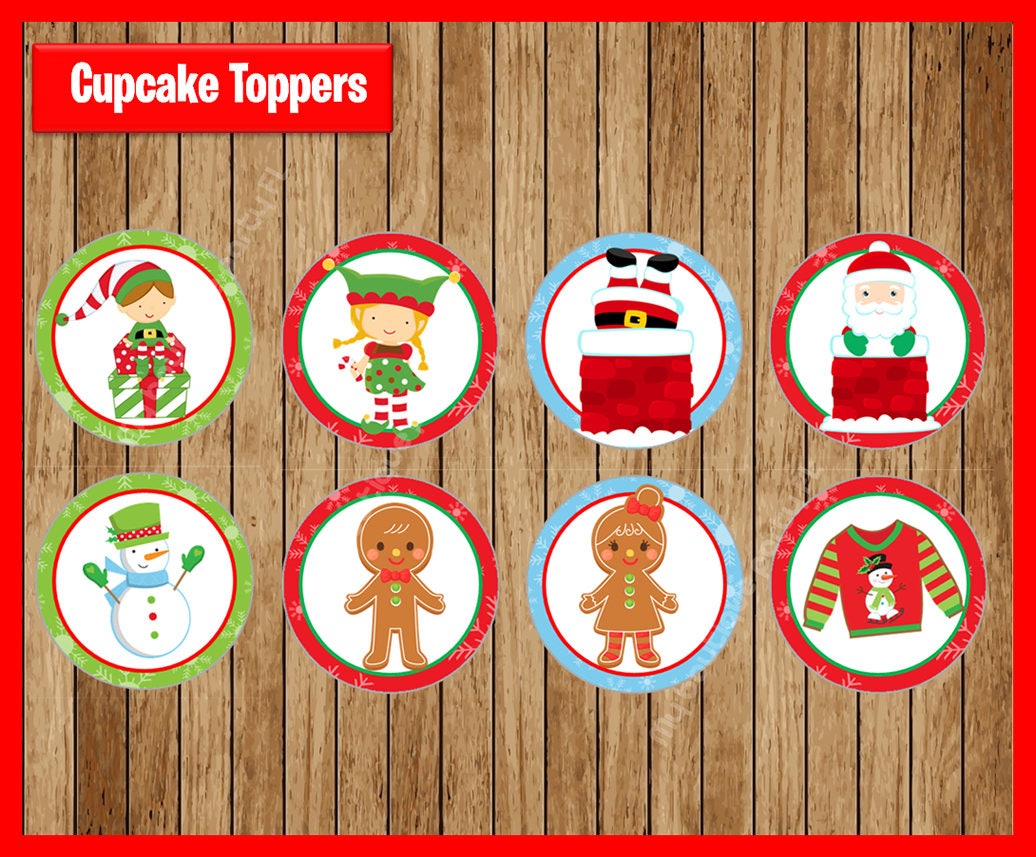 Christmas toppers printable Merry Christmas cupcakes toppers