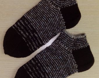 Slippers, 42-44 size, brown, gray, wool, acrylic, angora, alpaca, handmade