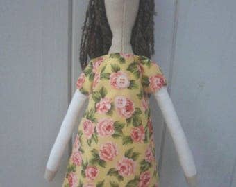 Doll tilda floral dress fabric and lace 40 cm