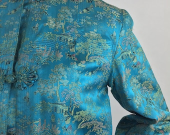 Vintage Cheongsam-Qipao Silk Jacket with Asian Inspired Print/Size Large