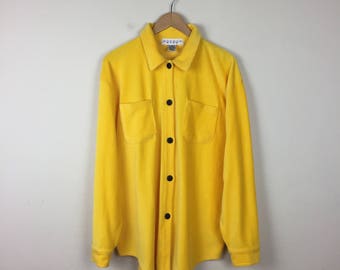 90s Yellow Button Up Size L, Oversized Button Up, Yellow Jacket